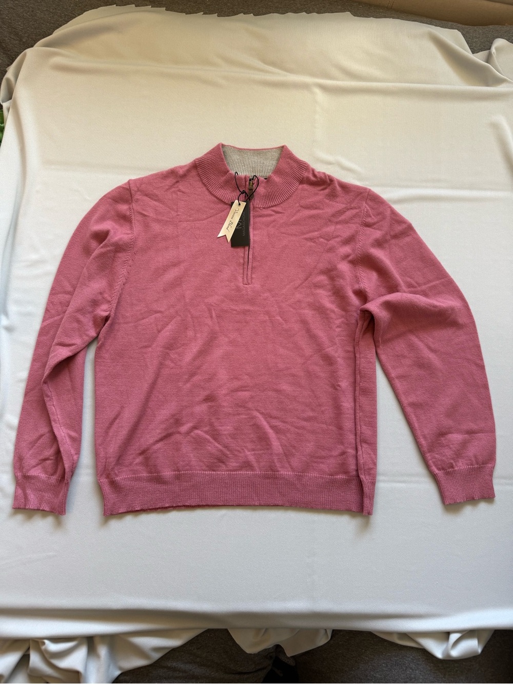 Magaschoni Mens Mauve Pink Grey Quarter Zip Pullover Sweater NWT XXL